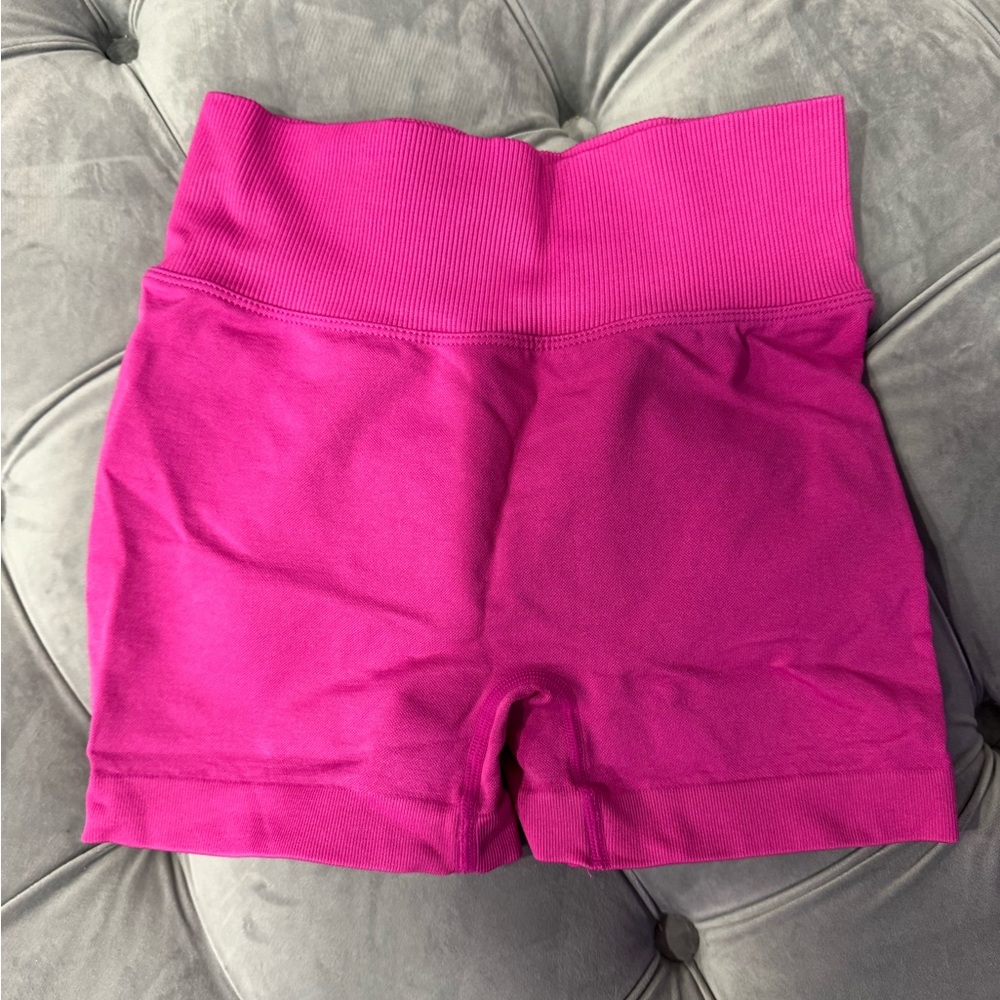 Pink Women's High-Waisted Shorts with scrunch